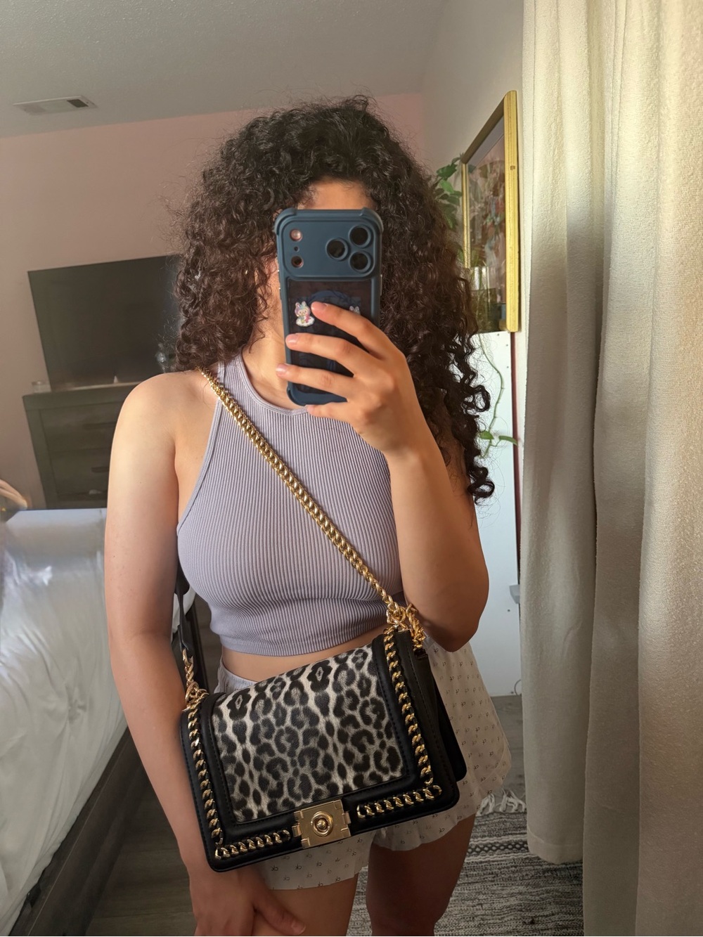 Y2K Leopard Animal Print Crossbody Bag Gold Chain Mob Wife Aesthetic